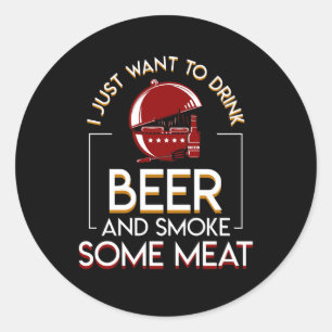 BBQ grillen bier wil rook wat vlees Ronde Sticker