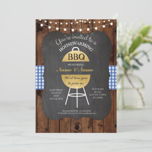 BBQ HouseWarming Chalk Board New Sweet Home Invite Kaart (Staand voorkant)