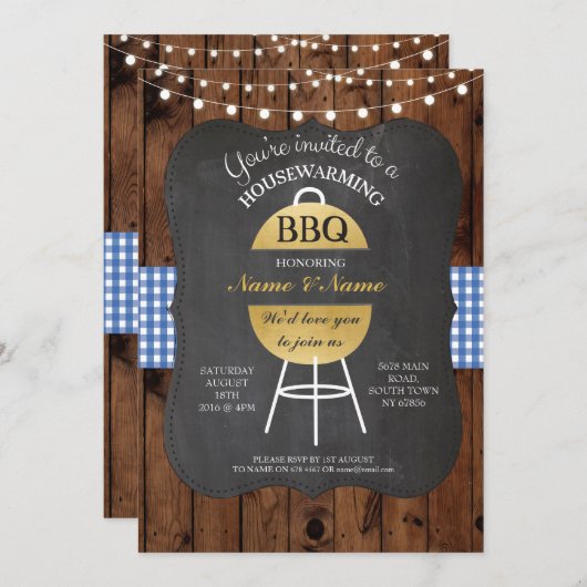 BBQ HouseWarming Chalk Board New Sweet Home Invite Kaart (Voorkant / Achterkant)