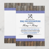 BBQ Housewarming Rustic Blue Hog Roast Wood Invite Kaart (Voorkant / Achterkant)