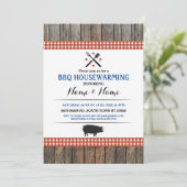 BBQ Housewarming Rustic Red Hog Roast Wood Invite Kaart (Staand voorkant)