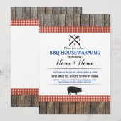 BBQ Housewarming Rustic Red Hog Roast Wood Invite Kaart (Voorkant / Achterkant)