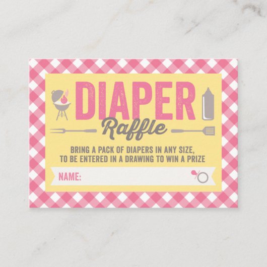 BBQ Icônes Pink Checks Diaper Raffle Carte Billet (Devant)