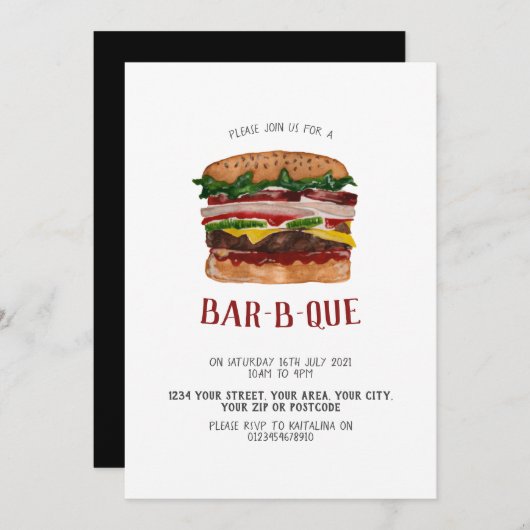 BBQ invitation hamburger géant (Devant / Derrière)
