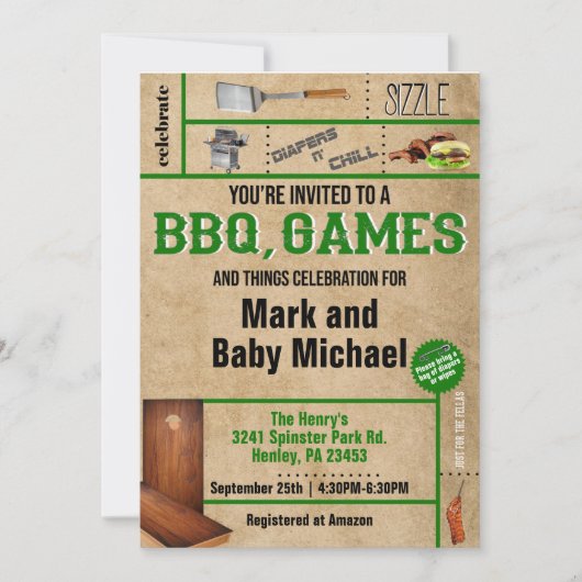 BBQ & Jeux Dads Baby shower Invitation (Devant)