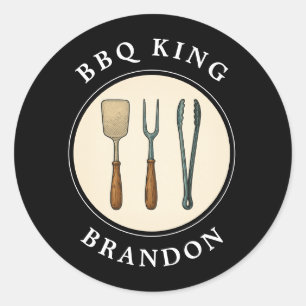 BBQ King Grilling Tools Embleem Naam van de vader Ronde Sticker