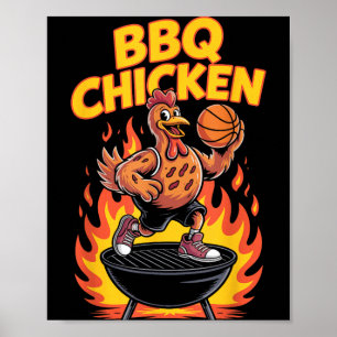 BBQ Kip Grappig Basketbal Grill Design Poster