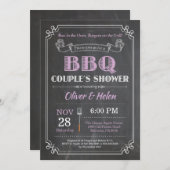 BBQ Koppels Douche Uitnodiging Krijtbord Paarse (Voorkant / Achterkant)