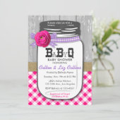 BBQ Mason Jar Baby shower Invitation rose et viole (Debout devant)