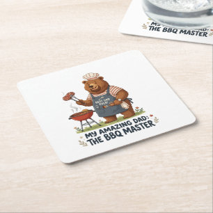 BBQ Master Beer Papa Design Vierkante Kartonnen Onderzetter