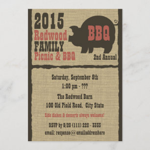 BBQ of Pig Roast Rustic Burlap Kaart