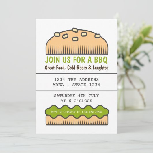 BBQ Party Big Burger Bun Kaart (Staand voorkant)