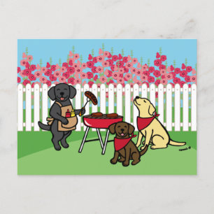 BBQ Party Labradors Hollyhock Flowers Briefkaart