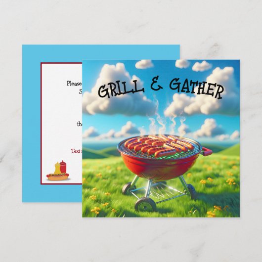 BBQ Party Met Grillen Hot Dogs Kaart (Voorkant / Achterkant)