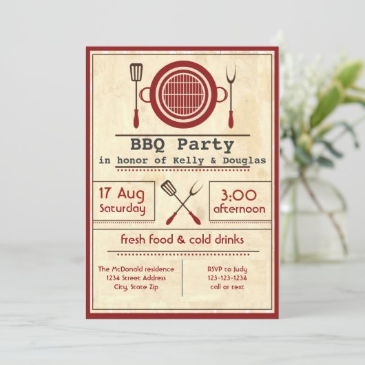 BBQ Party papier antique - Invitation (Debout devant)