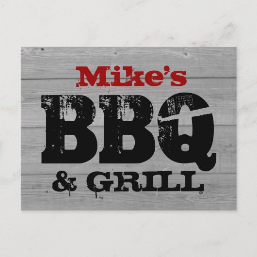 BBQ party uitnodiging briefkaarten | Houten paneel (Voorkant)