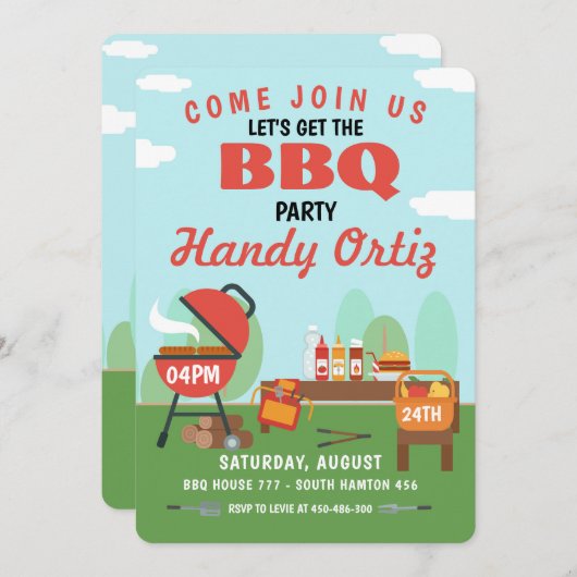 BBQ Party Uitnodiging verjaardag (Voorkant / Achterkant)