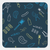 BBQ Pictogrammen Patroon Grillen Gereedschap Vlees Vierkante Sticker (Voorkant)