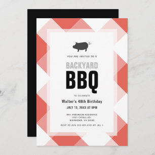BBQ Pig Roast Red Gingham Adult Birthday Kaart