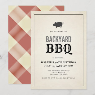 BBQ Pig Roast Red Gingham Volwassen Verjaardag Kaart
