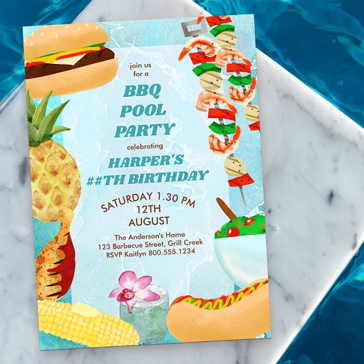 BBQ Pool Party Anniversaire Invitation