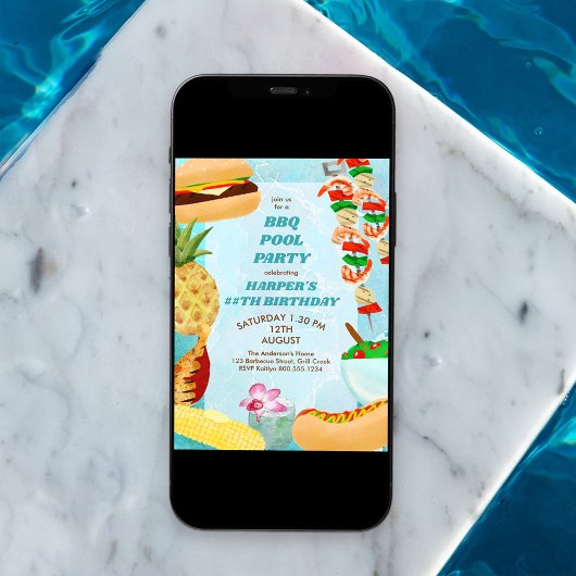 BBQ Pool Party Anniversaire Invitation