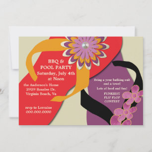 BBQ & Pool Party Flip Flop Invitation honey Kaart
