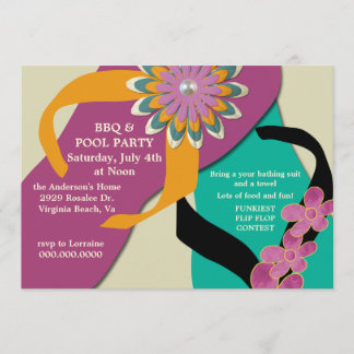 BBQ & Pool Party Flip Flop Invitation wine Kaart