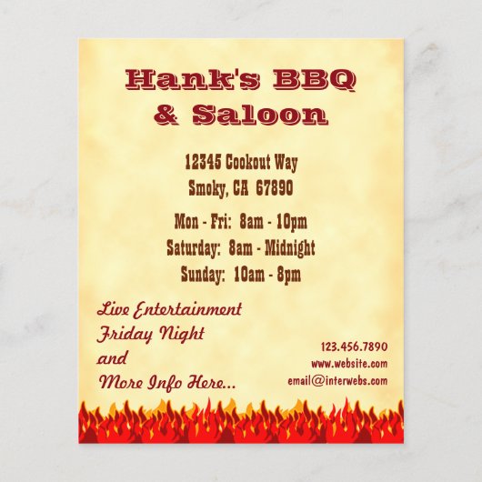 BBQ Red Flames Custom Restaurant Flyer Sjabloon (Achterkant)