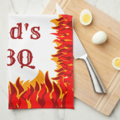 BBQ Red Flames Personnalisé Serviette de cuisine (Quart Plié)