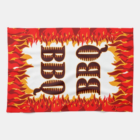 BBQ Red Flames Serviette de cuisine (Horizontal)