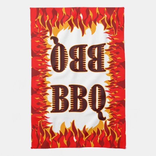 BBQ Red Flames Serviette de cuisine (Vertical)