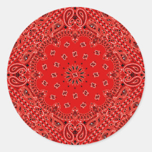 BBQ Red Paisley Western Bandana Scarf Print Ronde Sticker