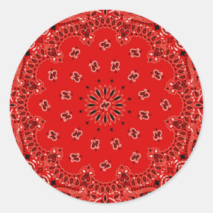 BBQ Red Paisley Western Bandana Scarf Print Ronde Sticker