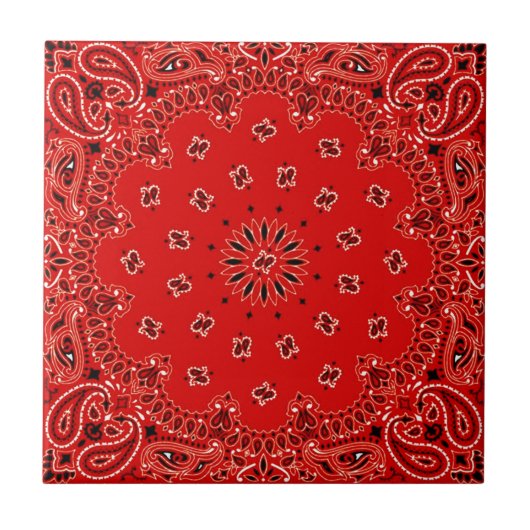 BBQ Red Paisley Western Bandana Scarf Print Tegeltje (Voorkant)