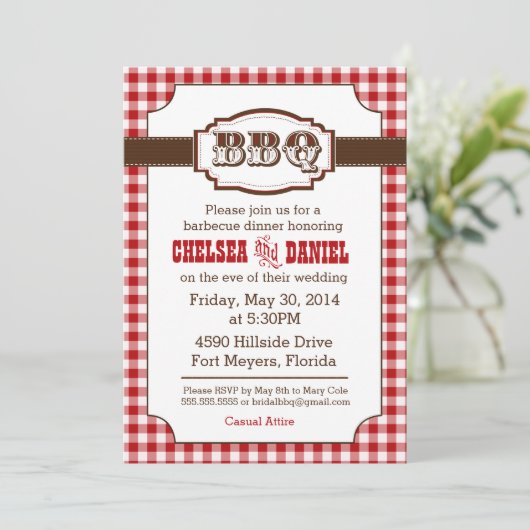 BBQ Rehearsal Dinner Invitation, Rustisch Land Kaart (Staand voorkant)