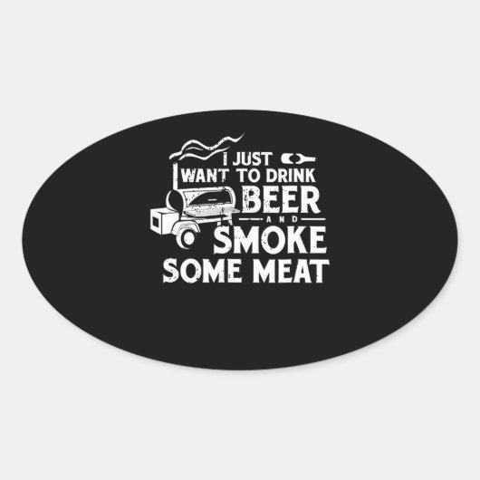 BBQ Roking Pitmaster Gift Drink Beer Smoke Vlees Ovale Sticker (Voorkant)