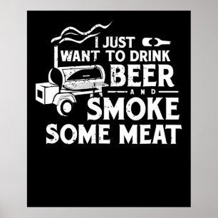 BBQ Roking Pitmaster Gift Drink Beer Smoke Vlees Poster