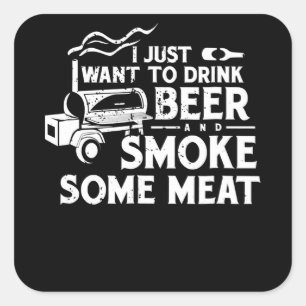 BBQ Roking Pitmaster Gift Drink Beer Smoke Vlees Vierkante Sticker