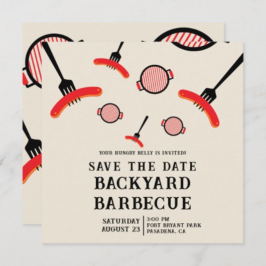 BBQ Save the Date Kaart met Grill & Fork (Voorkant / Achterkant)