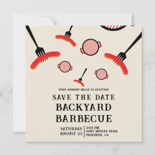 BBQ Save the Date kaart met Grill & Vork