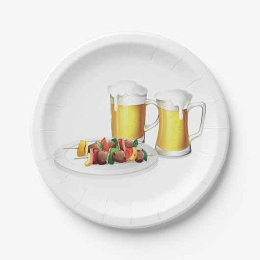 BBQ Skewers en bier zomer Cookout Papieren Bordje (Voorkant)