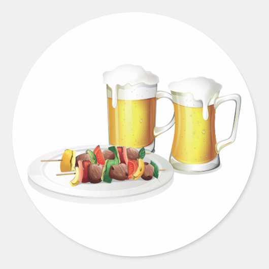 BBQ Skewers en bier zomer Cookout Ronde Sticker (Voorkant)