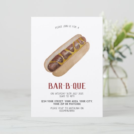 BBQ uitnodiging hotdog (Staand voorkant)