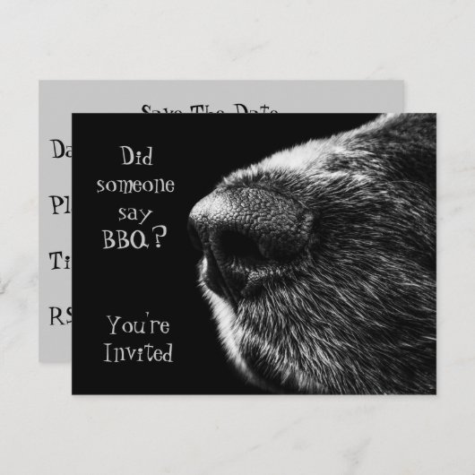 BBQ-uitnodiging: neuszwart en grijs Save The Date (Voorkant / Achterkant)