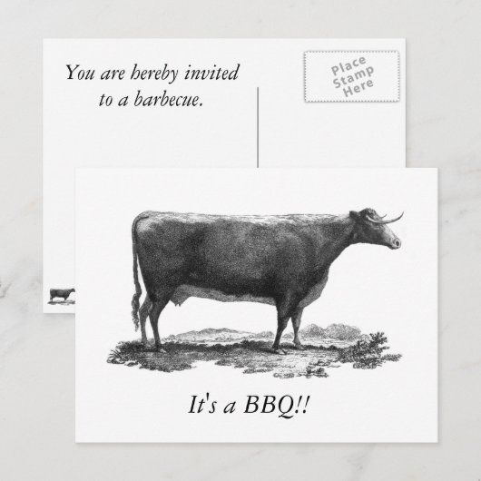  BBQ-uitnodigingskaart voor koeien Uitnodiging Briefkaart (Voorkant / Achterkant)
