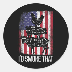 BBQ USA Flag Ik rookte dat rundervarken kippenvlee Ronde Sticker