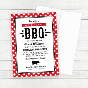BBQ Varkensrooster Rood Gingham Verjaardag Kaart