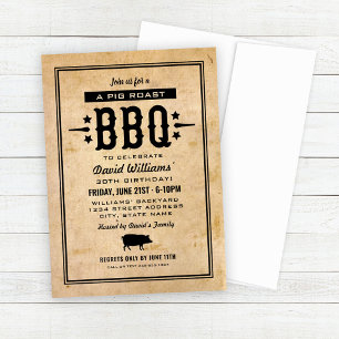 BBQ Varkensrooster Vintage Papier Verjaardag Kaart