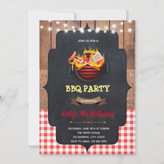 BBQ verjaardagsfeest baby shower uitnodiging (Voorkant)